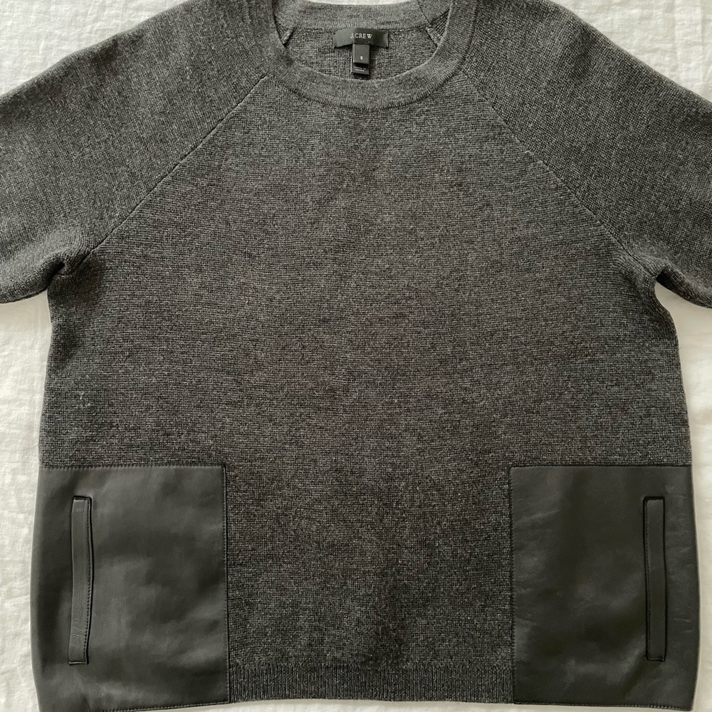 J. Crew Grey Sweater w/ Leather Pockets - Size Small